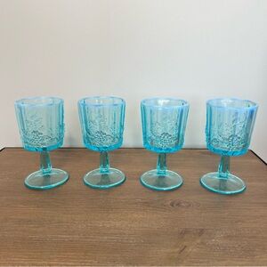WESTMORELAND Vintage Paneled Grape Blue Opalescent Water Goblets - Set of 4
